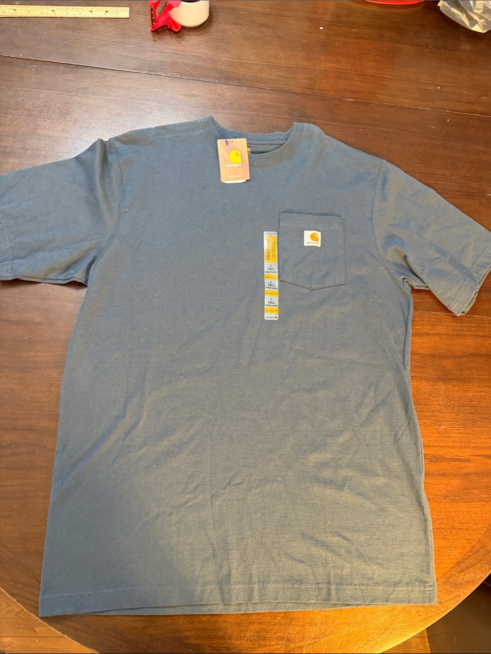 NWT Carhartt Gray Large Tall Short-Sleeve Pocket Tee Original Fit w/Logo Patch